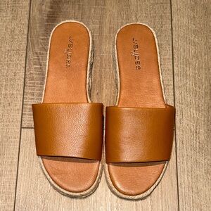 J/SLIDES Cognac Leather Slide Sandals
